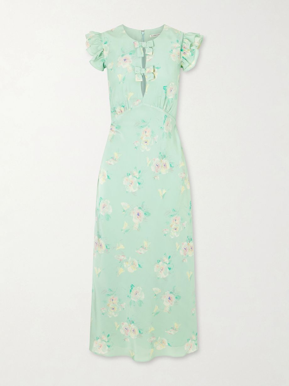 Floral-print ruffle-trim silk midi dress