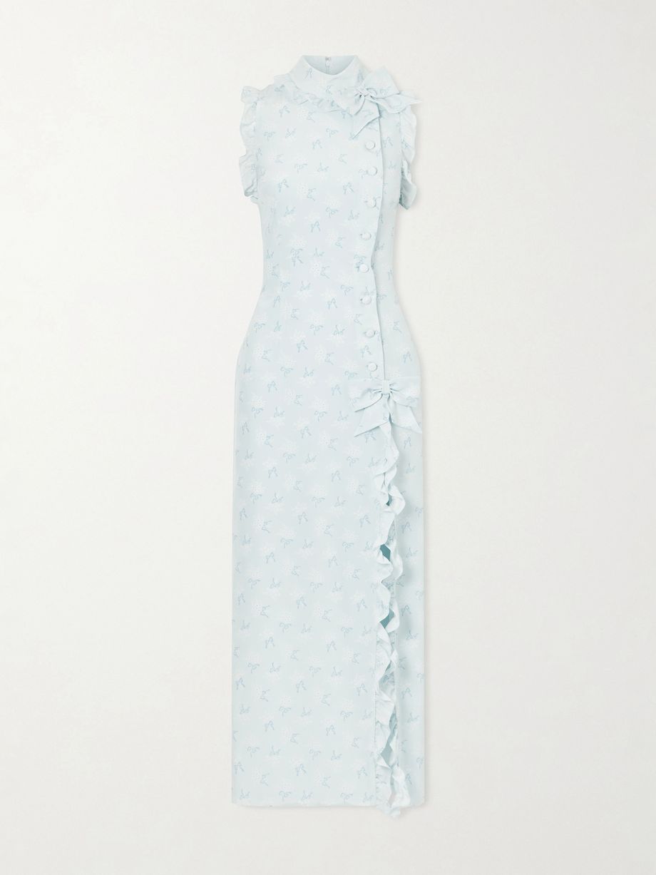 Ruffled floral-print silk midi dress
