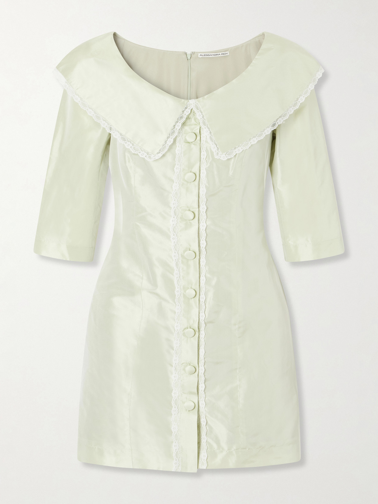 Alessandra Rich Lace-trimmed Silk Off-shoulder Mini Dress In Green