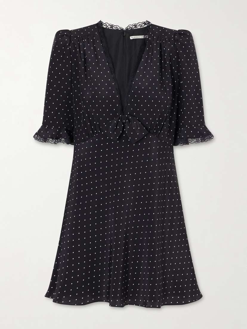 Alessandra Rich Bow-embellished Polka-dot Silk-satin Mini Dress