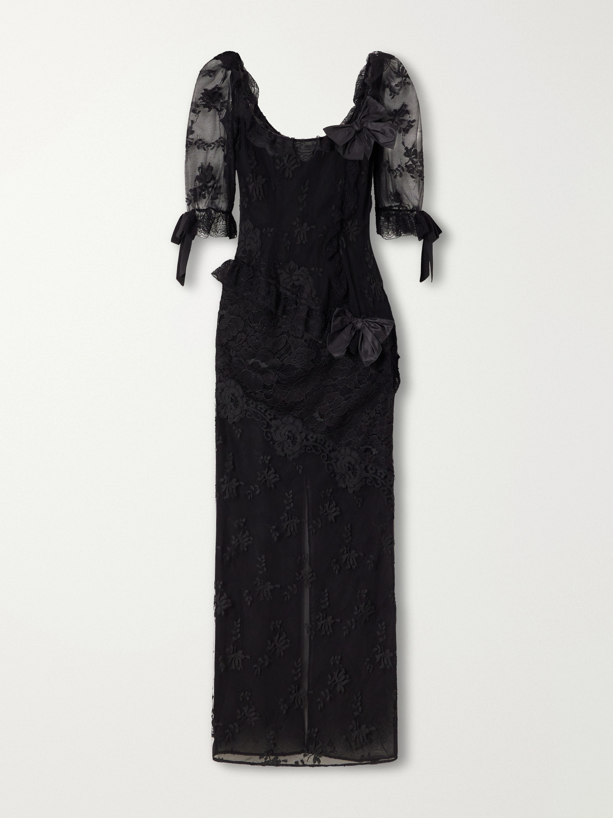 Alessandra Rich Bow-detailed Lace-trimmed Cotton-blend Midi Dress In Black