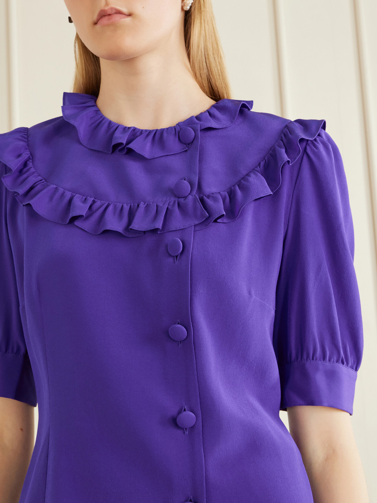 Ruffle-Collar Silk Organza Shirt