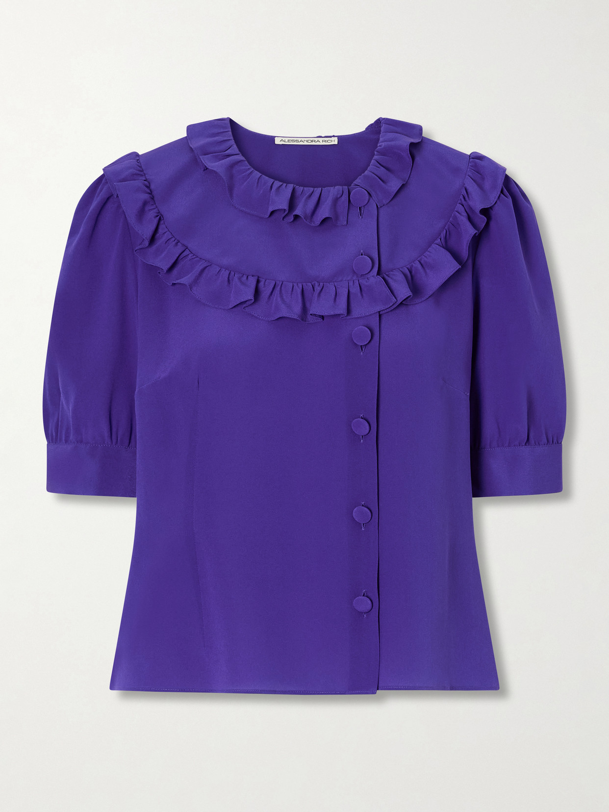 Alessandra Rich Ruffle-collar Silk Organza Shirt In Purple