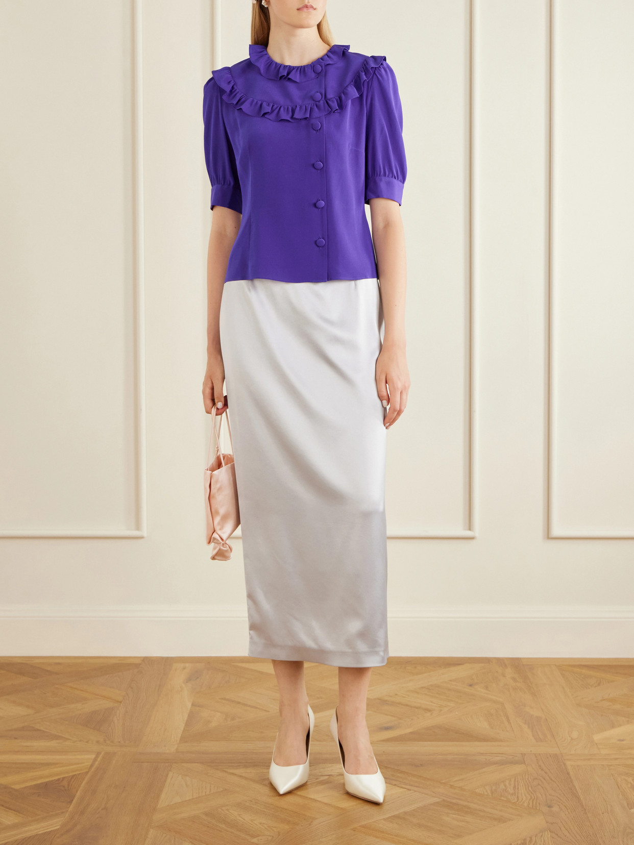 Ruffle-Collar Silk Organza Shirt