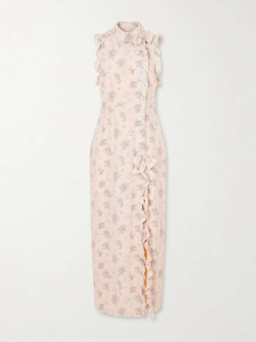 Alessandra Rich Ruffled Floral-print Silk Midi Dress