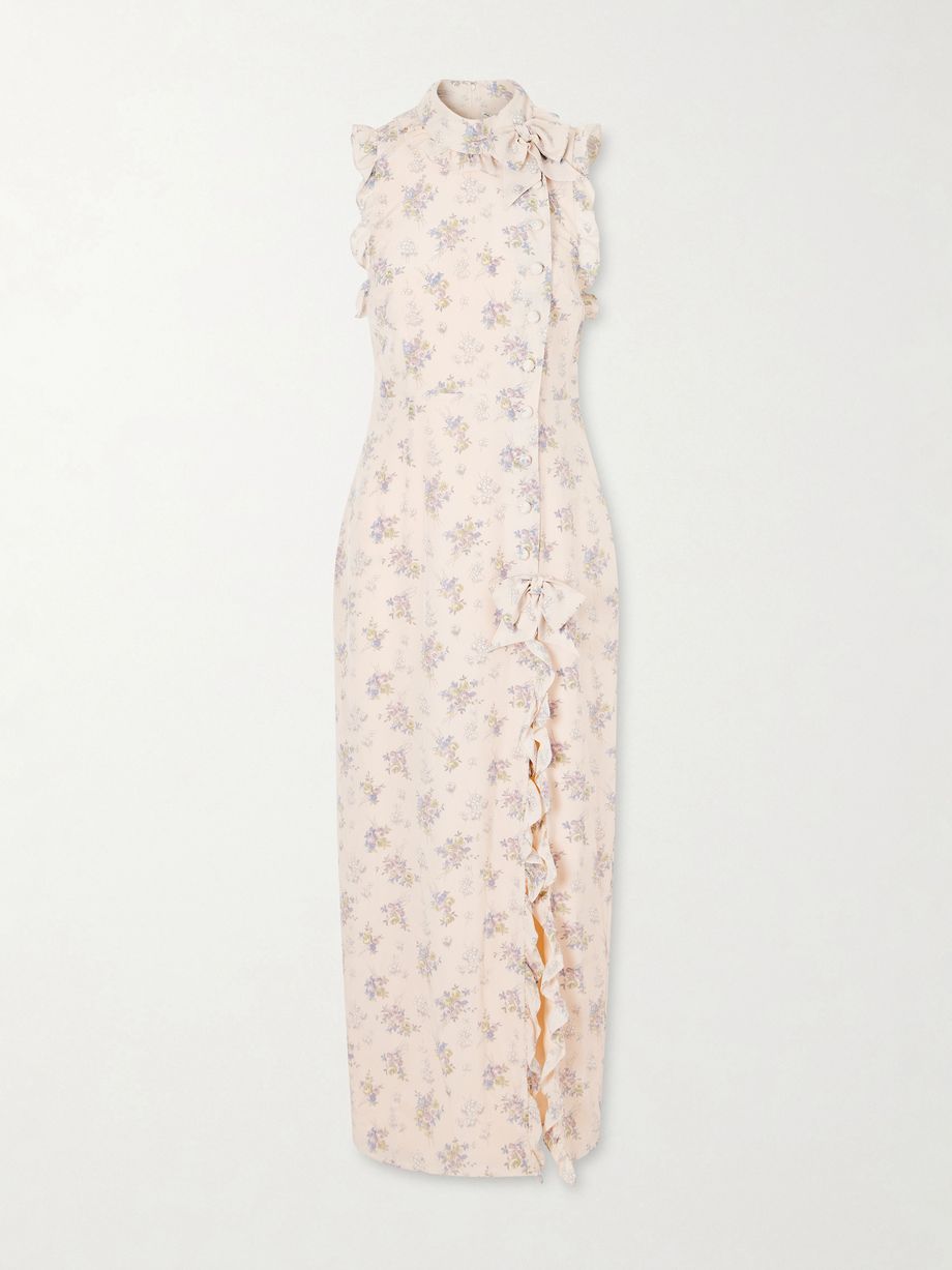 Ruffled floral-print silk midi dress
