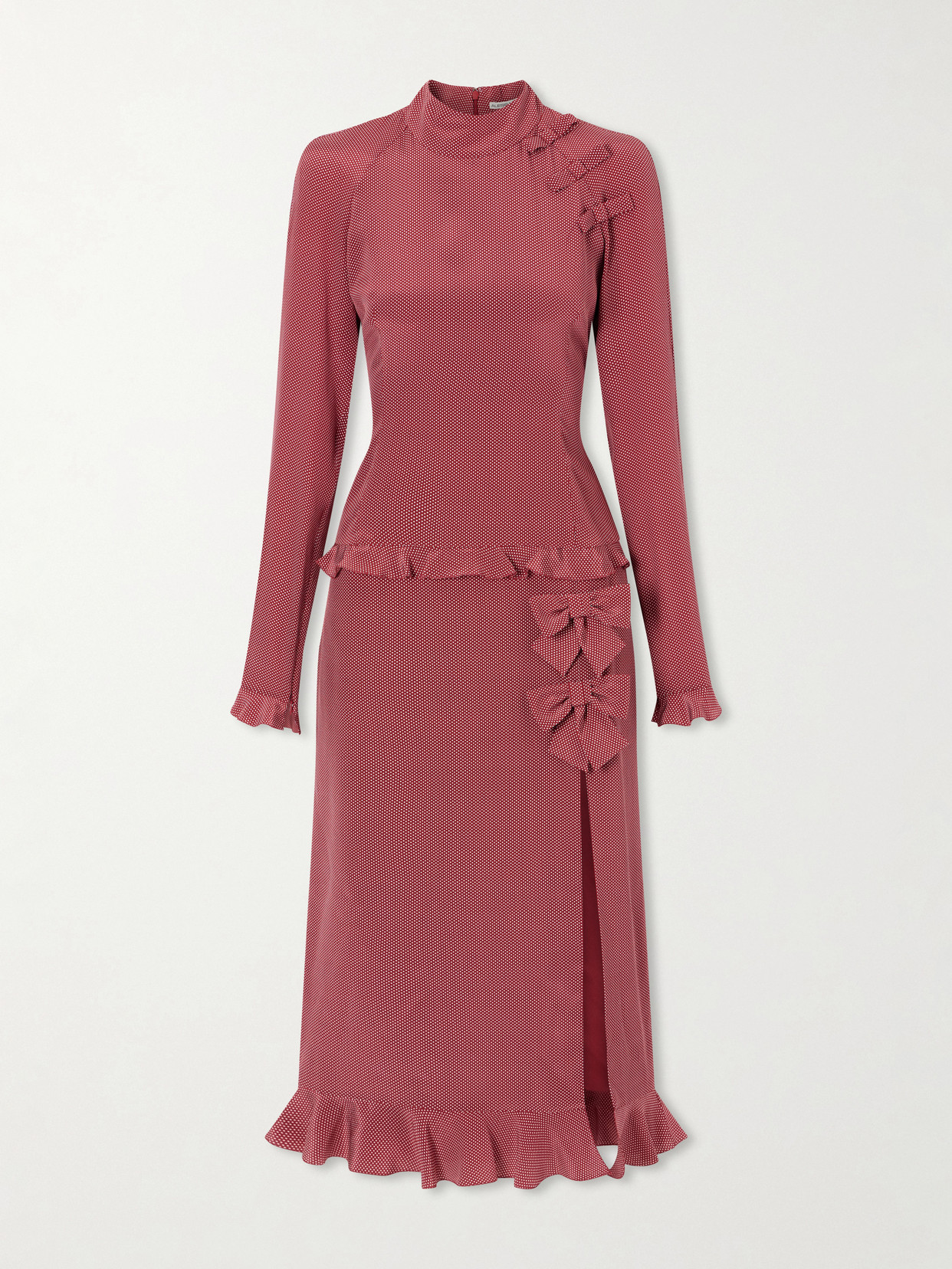Alessandra Rich Bow-detailed Polka-dot Silk-crepe Midi Dress In Burgundy