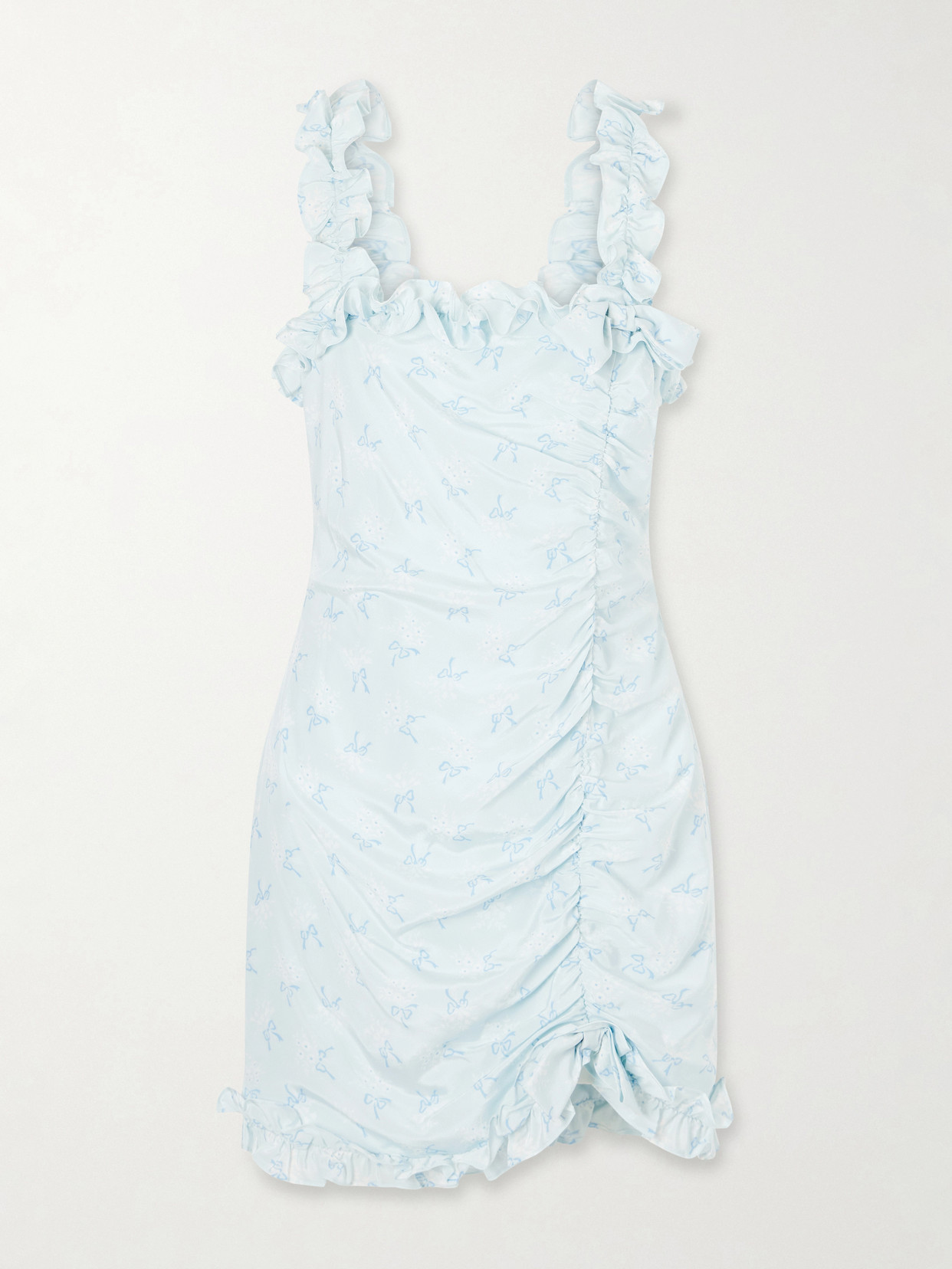 Alessandra Rich Bow-embellished Floral-print Silk-satin Mini Dress In Blue