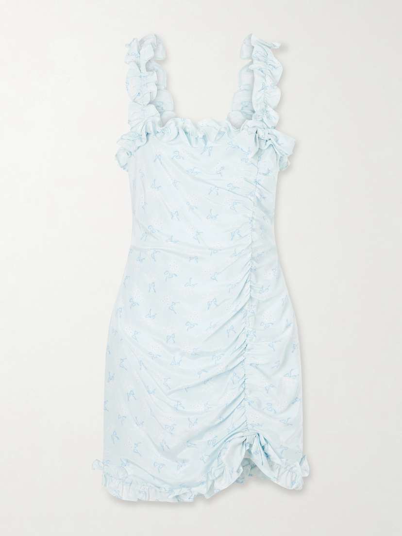 Alessandra Rich Bow-embellished Floral-print Silk-satin Mini Dress