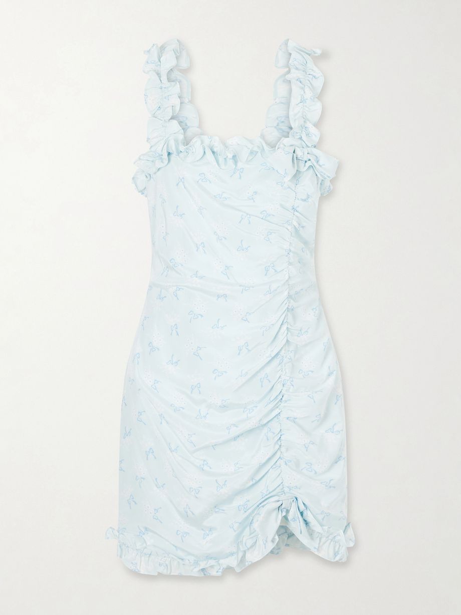 Bow-embellished floral-print silk-satin mini dress