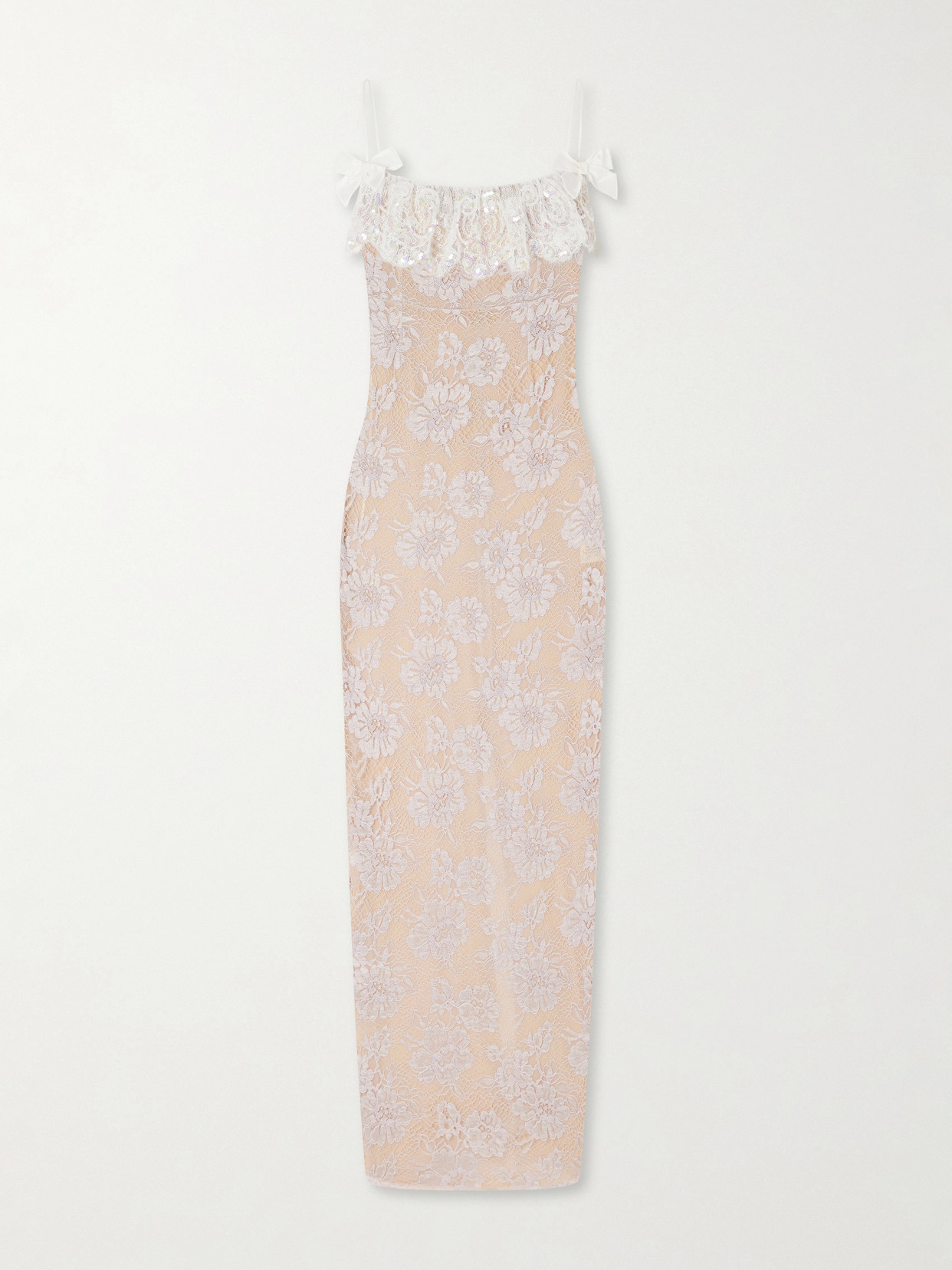 Alessandra Rich Bow-detail Lace And Sequins-embroidered Gown In Purple