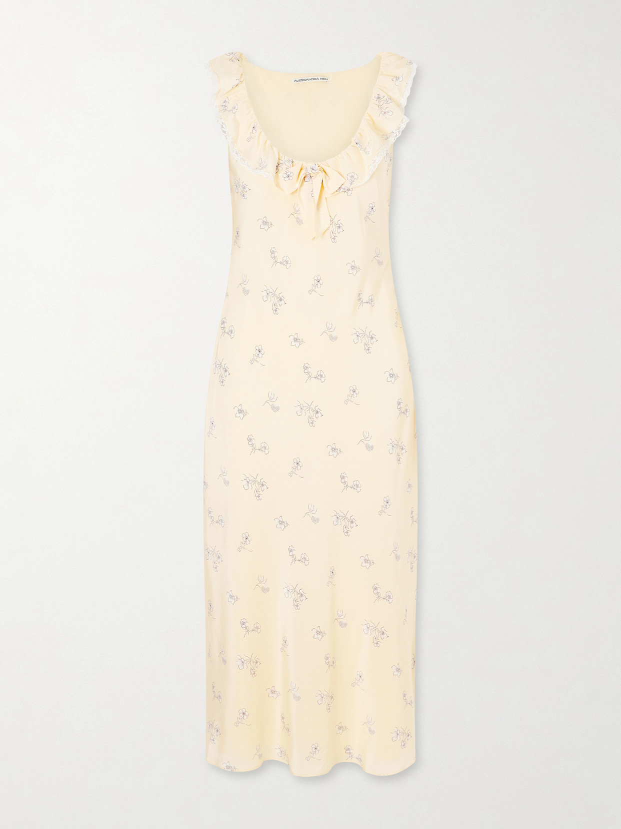 Alessandra Rich Floral-print Lace-trimmed Silk-satin Midi Dress In Pink