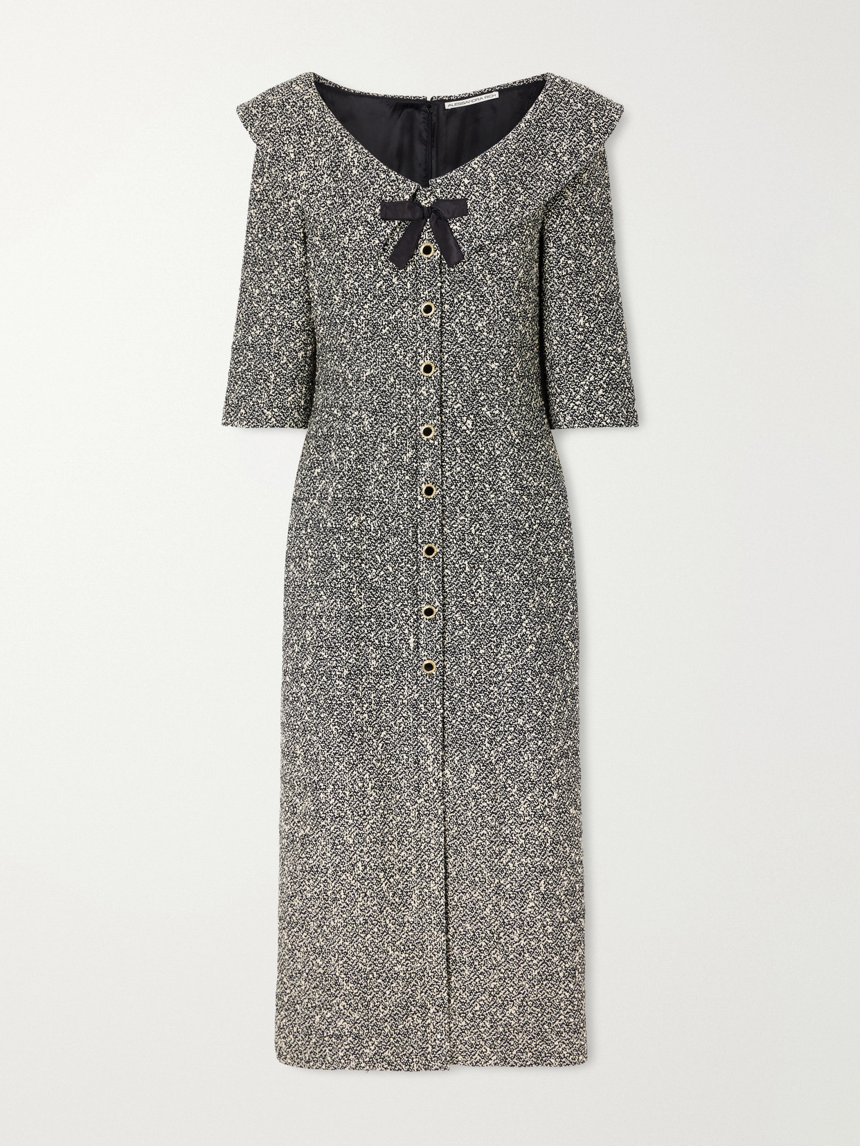 Alessandra Rich Bow-detailed Silk-trimmed Tweed Midi Dress In Gray