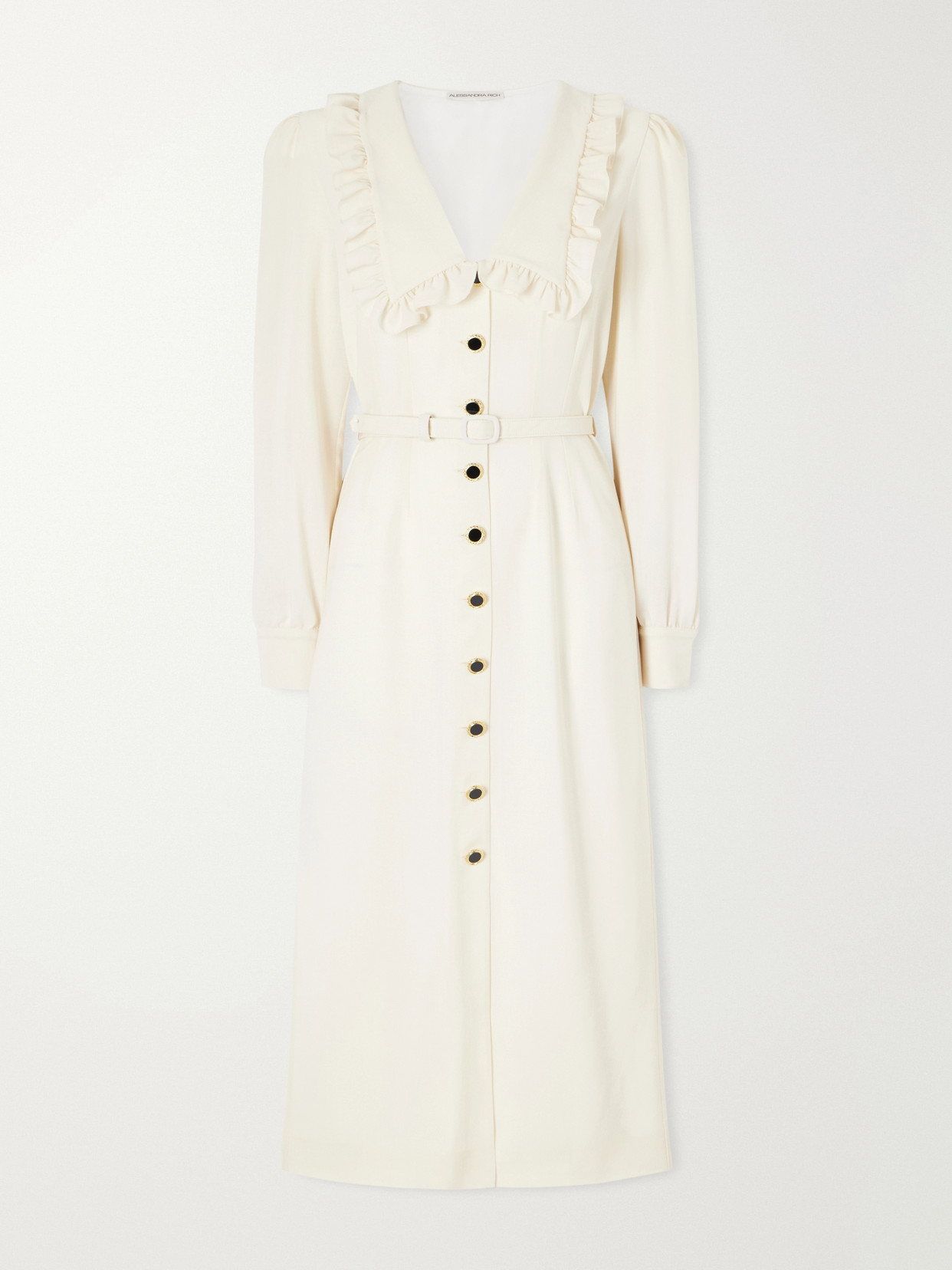 Alessandra Rich Belted Virgin Wool-crepe Midi Dress In Yellow