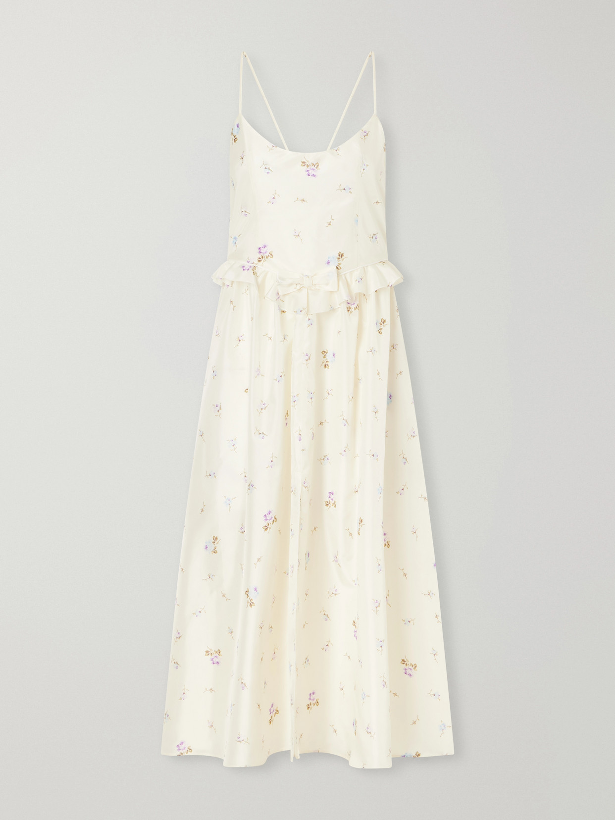 Alessandra Rich Floral-print Silk-taffeta Midi Dress In Neutral