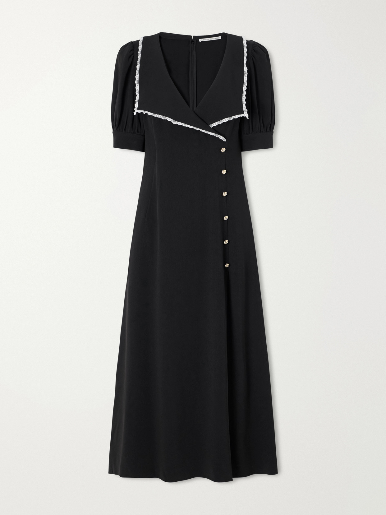 Alessandra Rich Lace-trimmed Crepe-cady Midi Dress In Black