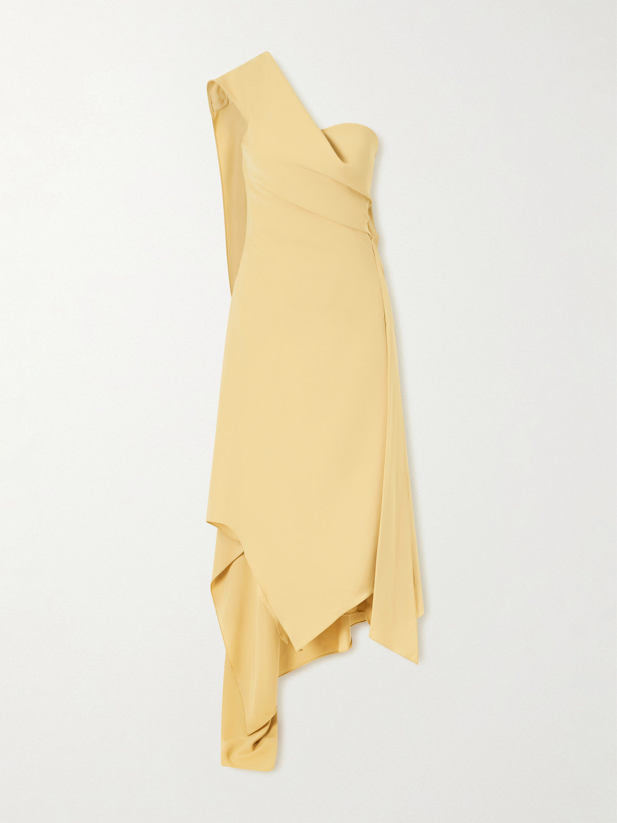 Marmar Halim Asymmetric Draped Crepe Midi Dress In Yellow