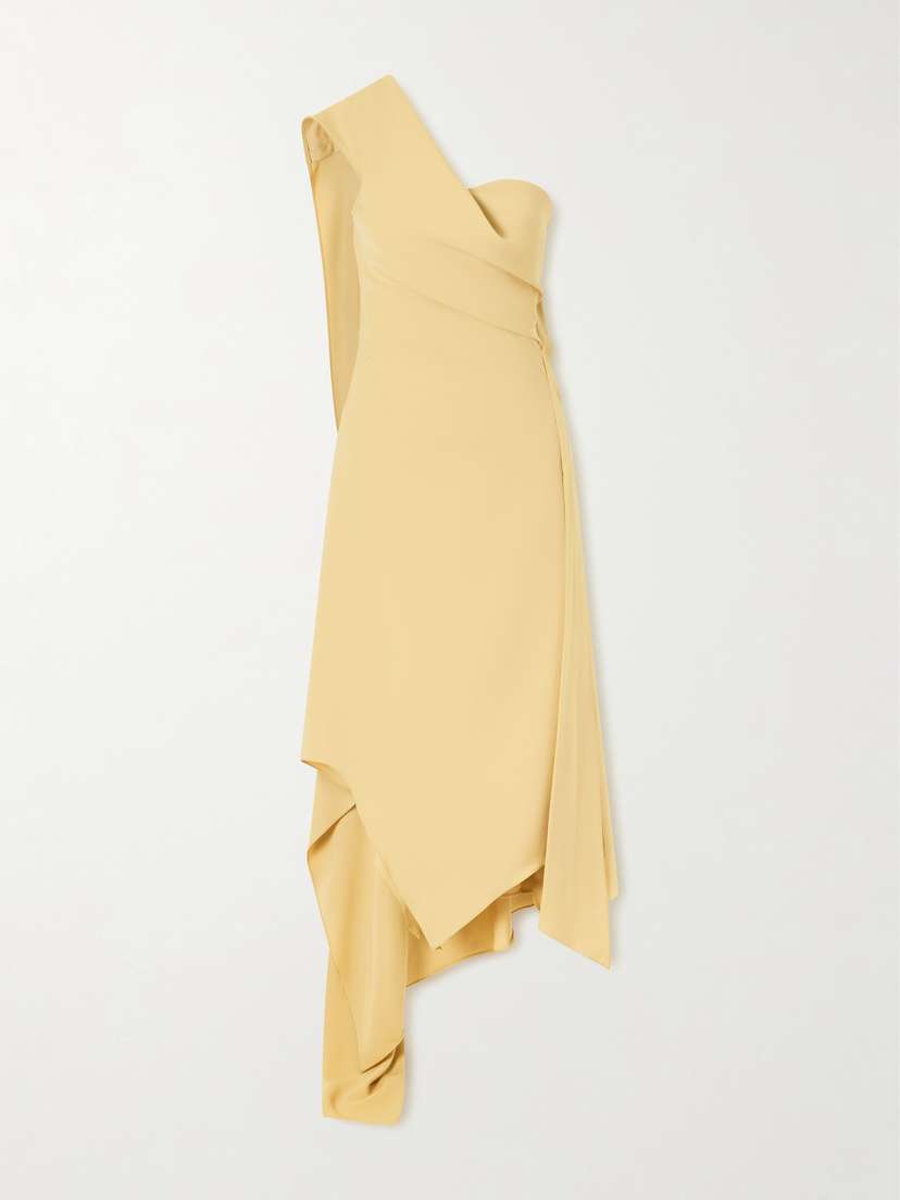 Marmar Halim Asymmetric Draped Crepe Midi Dress