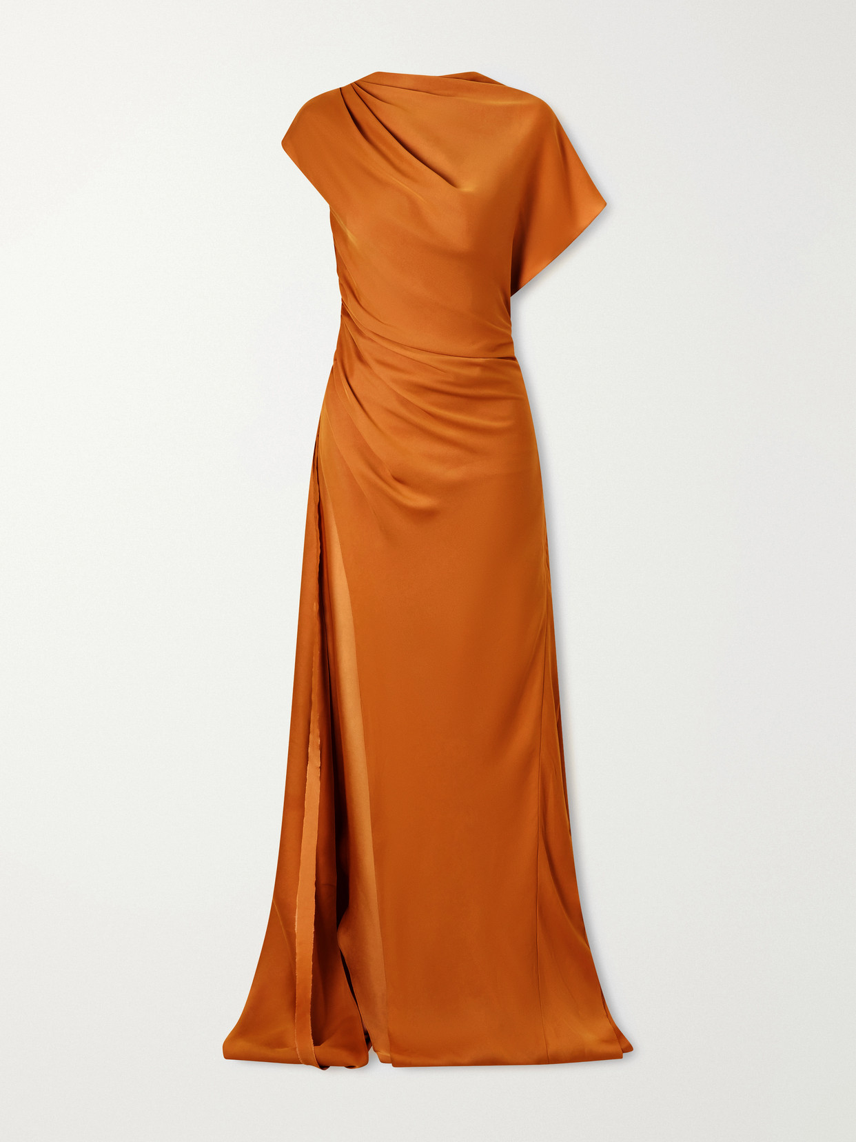 Marmar Halim Asymmetric Draped Satin Gown In Orange
