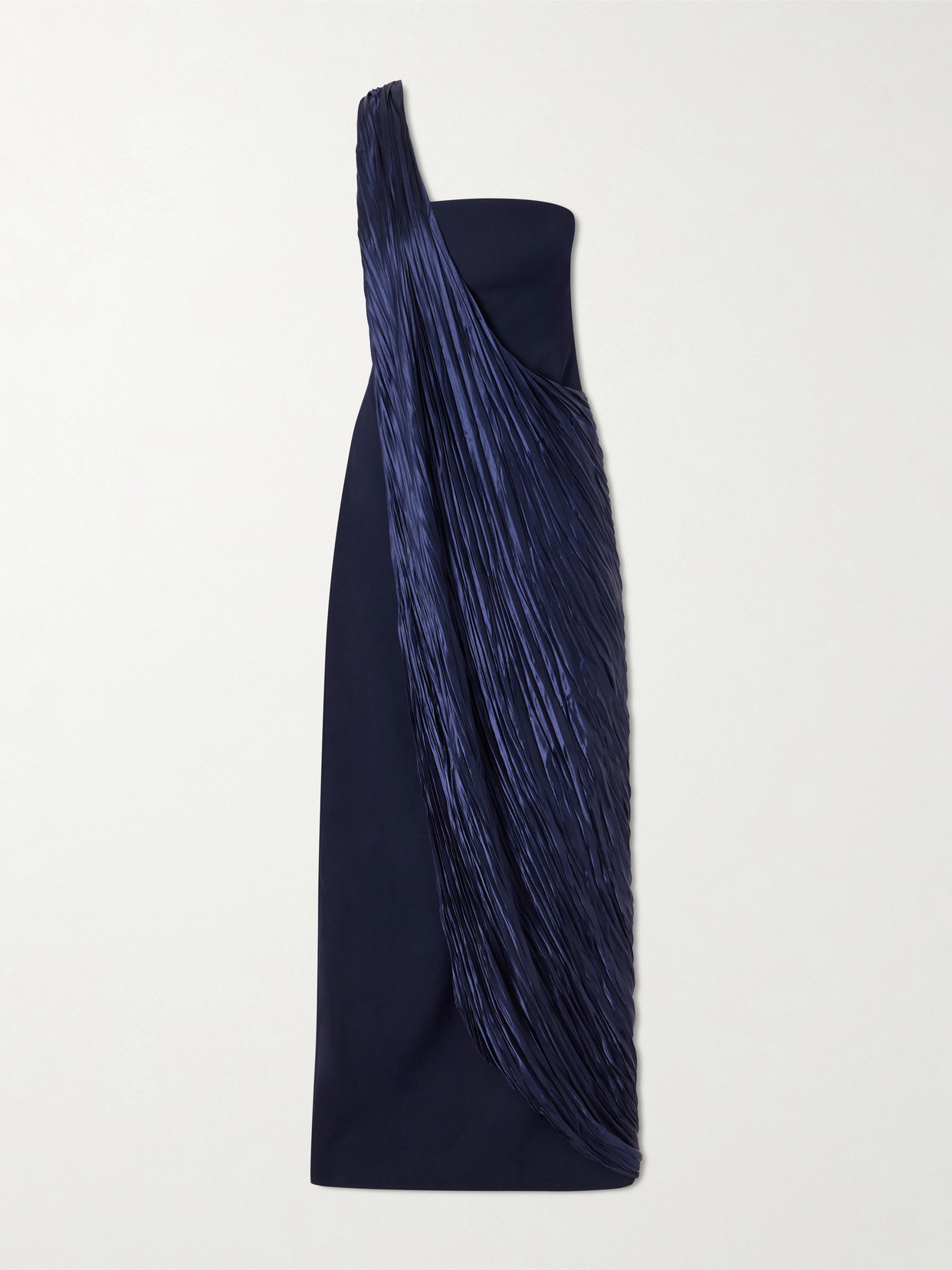 Marmar Halim Strapless Pleated Satin-trimmed Crepe Gown In Blue