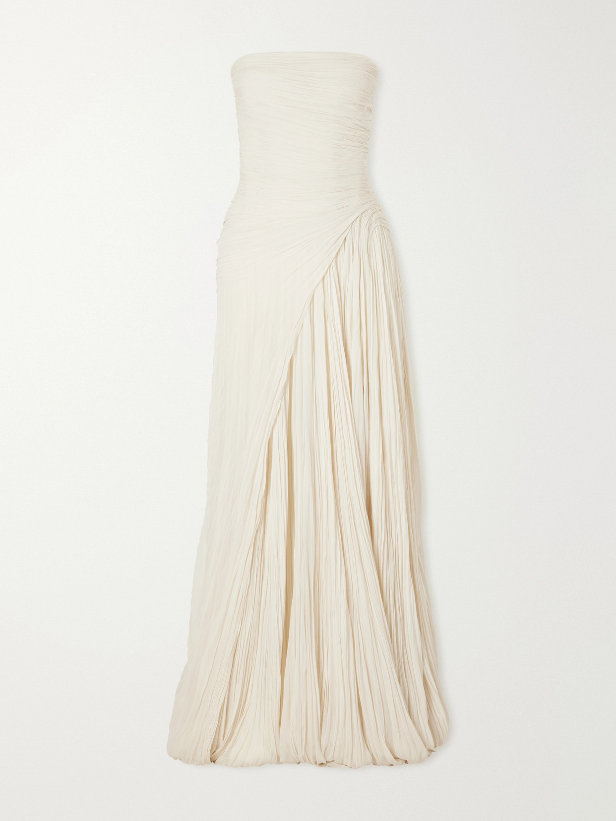 Marmar Halim Pleated Crepe De Chine Gown In White