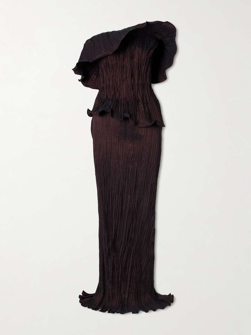 Marmar Halim Pleated Off-the-shoulder Taffeta Gown