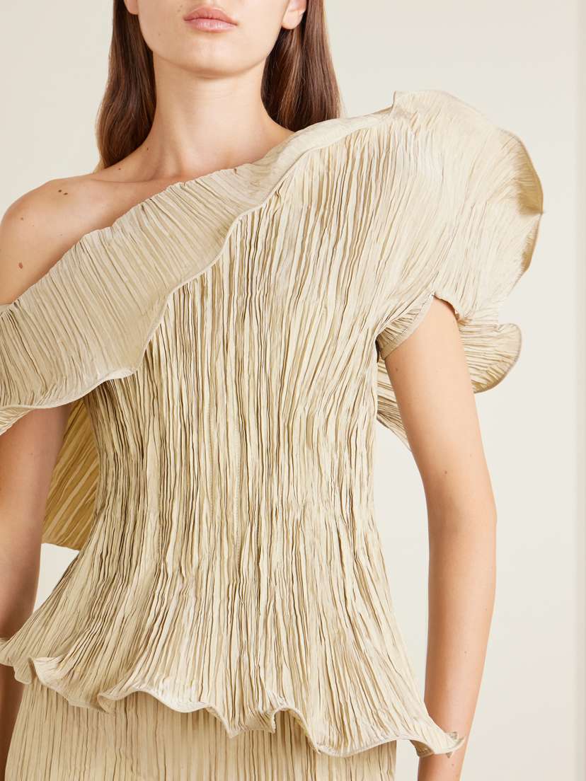 Marmar Halim Pleated Off-the-shoulder Taffeta Gown | Thumbnail 4