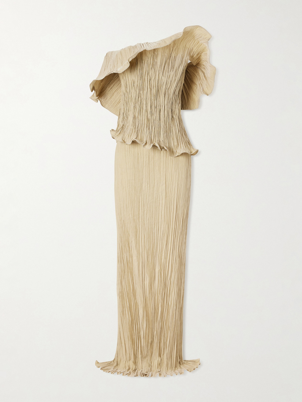 Marmar Halim Pleated Off-the-shoulder Taffeta Gown In Brown