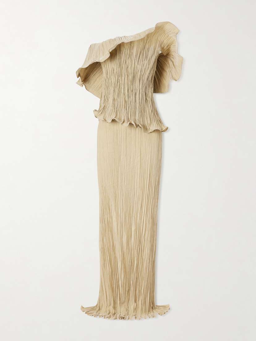 Marmar Halim Pleated Off-the-shoulder Taffeta Gown