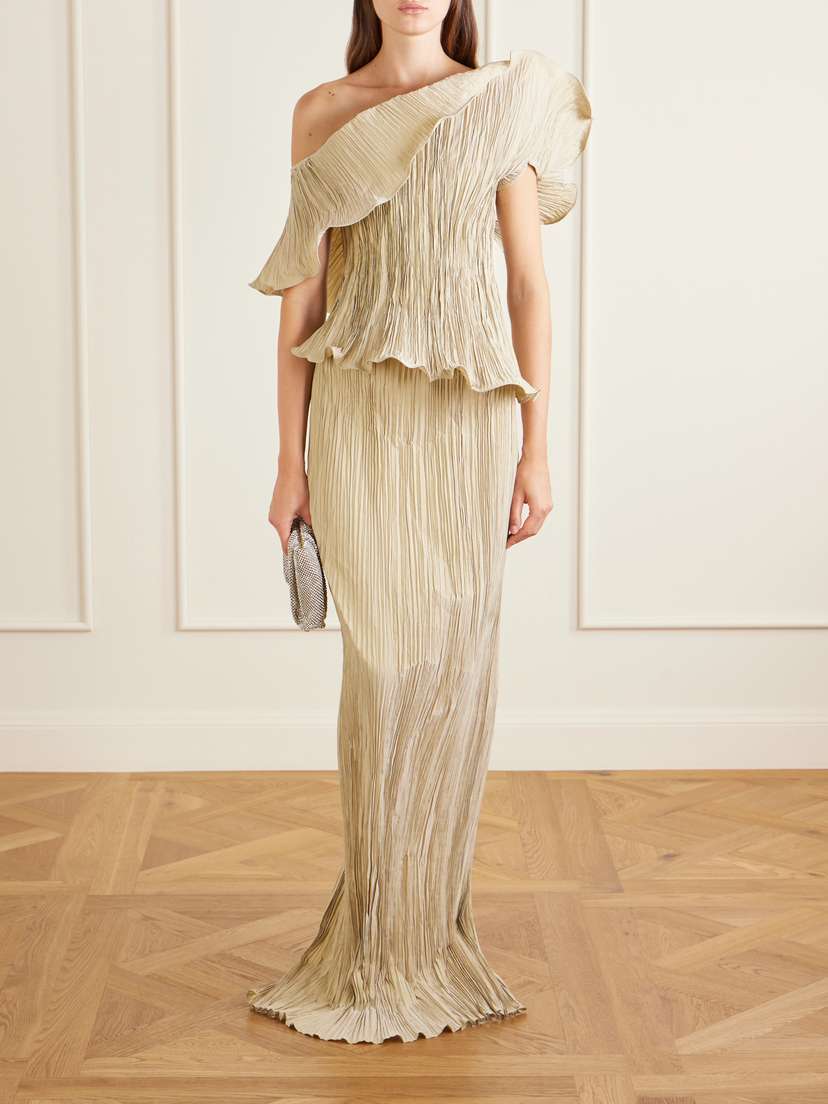 Marmar Halim Pleated Off-the-shoulder Taffeta Gown | Thumbnail 2