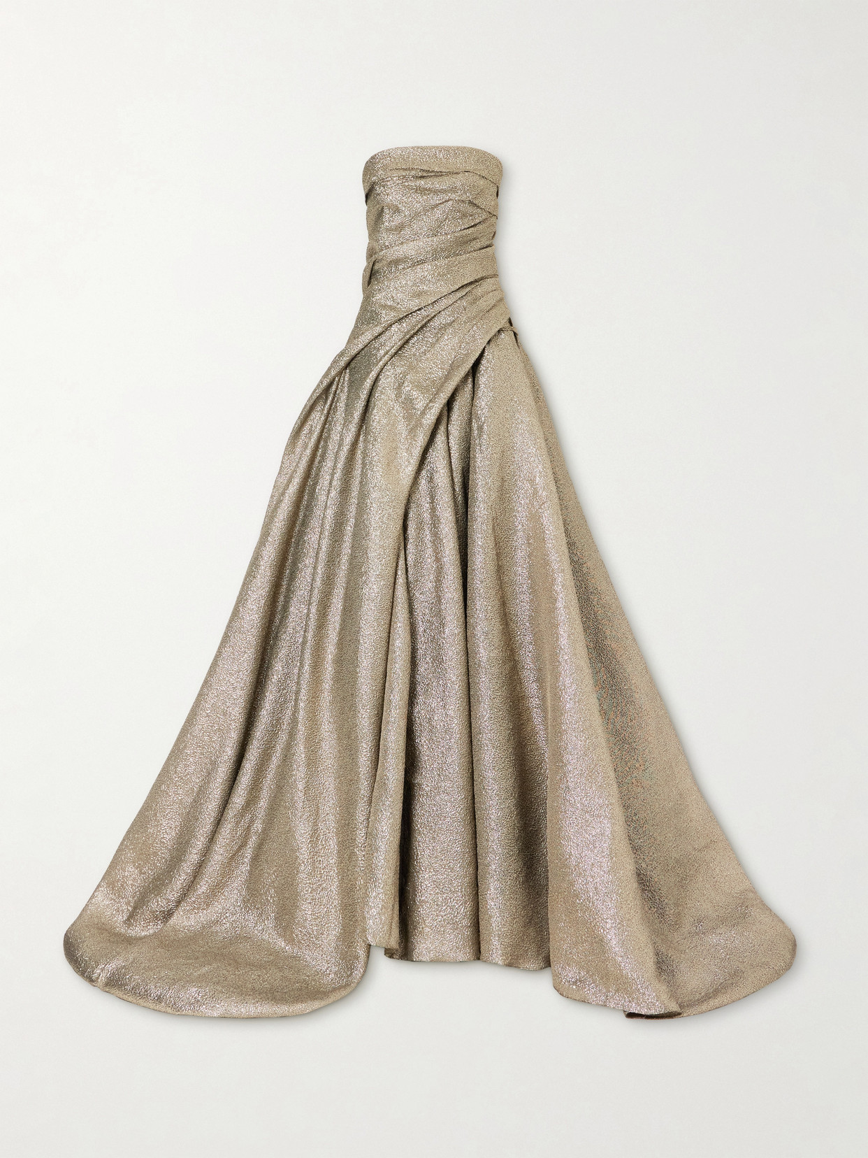 Marmar Halim Off-the-shoulder Draped Brocade Gown In Neutral