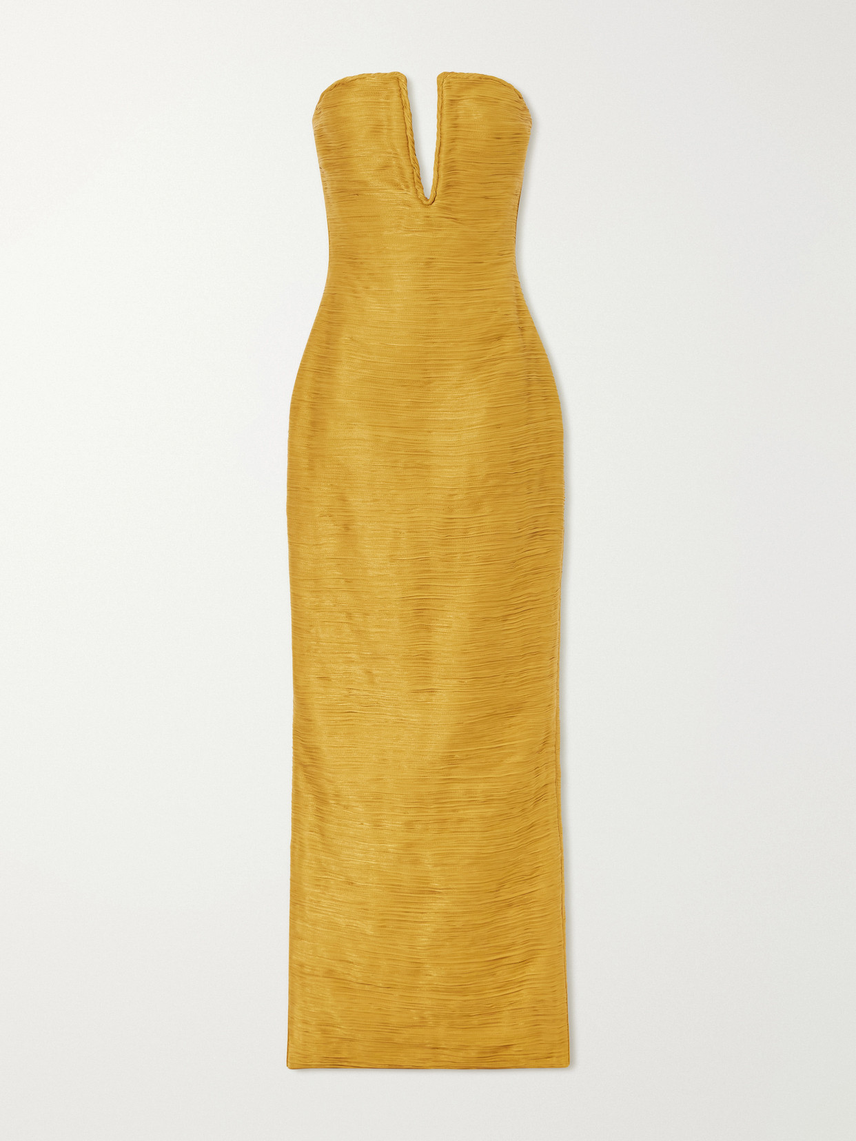 Marmar Halim Cape-effect Plissé Satin Gown In Yellow