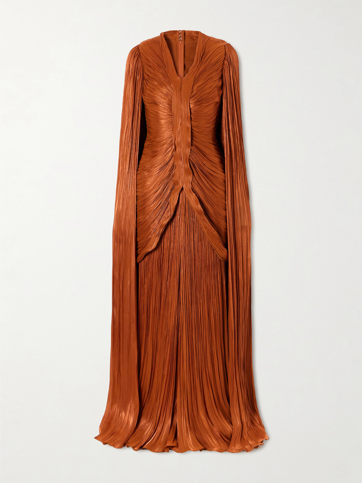 Marmar Halim Pleated Ruched Satin Gown In Brown
