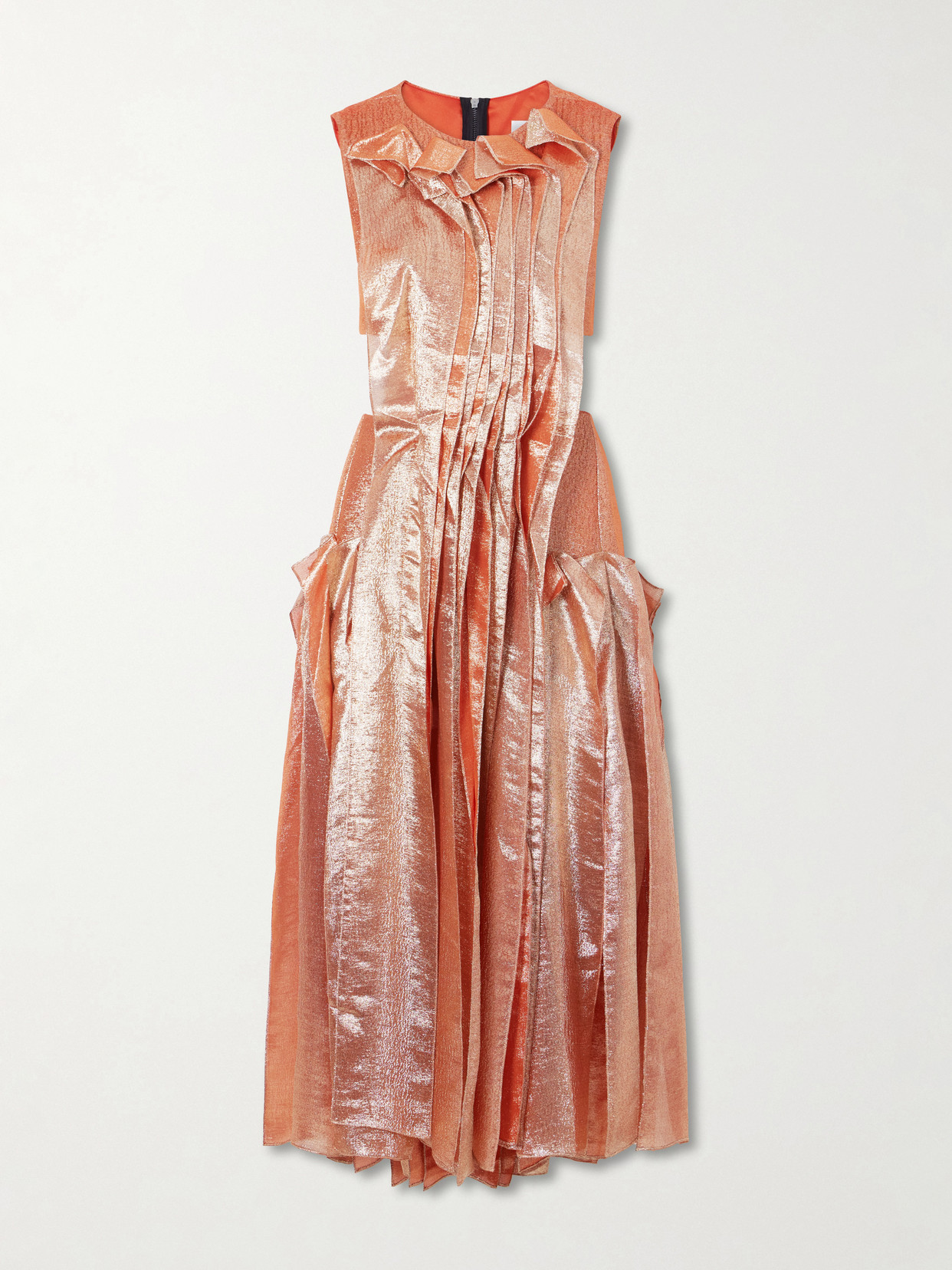 Maticevski Trailblaze Ruffled Metallic Brocade Gown In Red