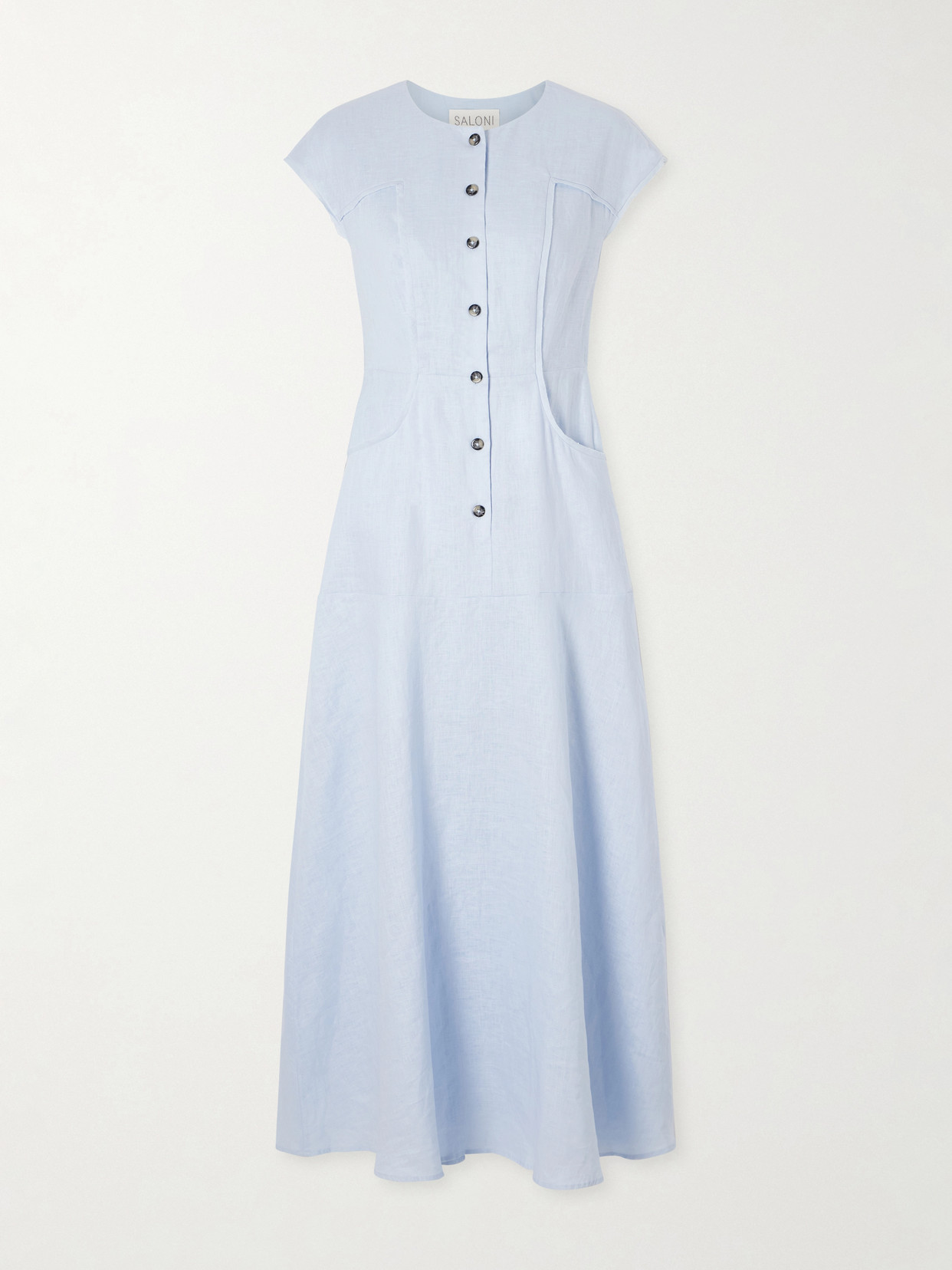 Saloni Sierra Linen Midi Dress In Blue