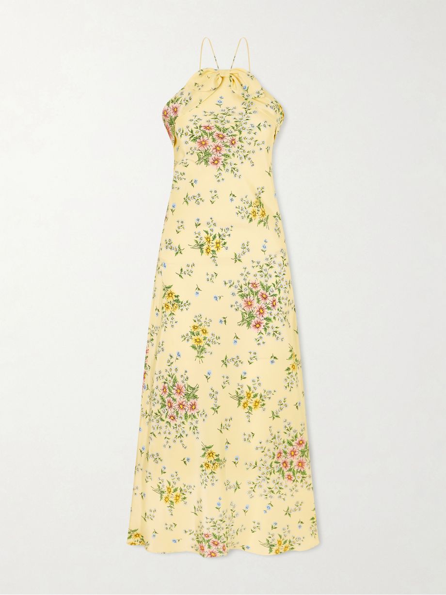 Floral-print bow-detailed halterneck silk-crepe midi dress