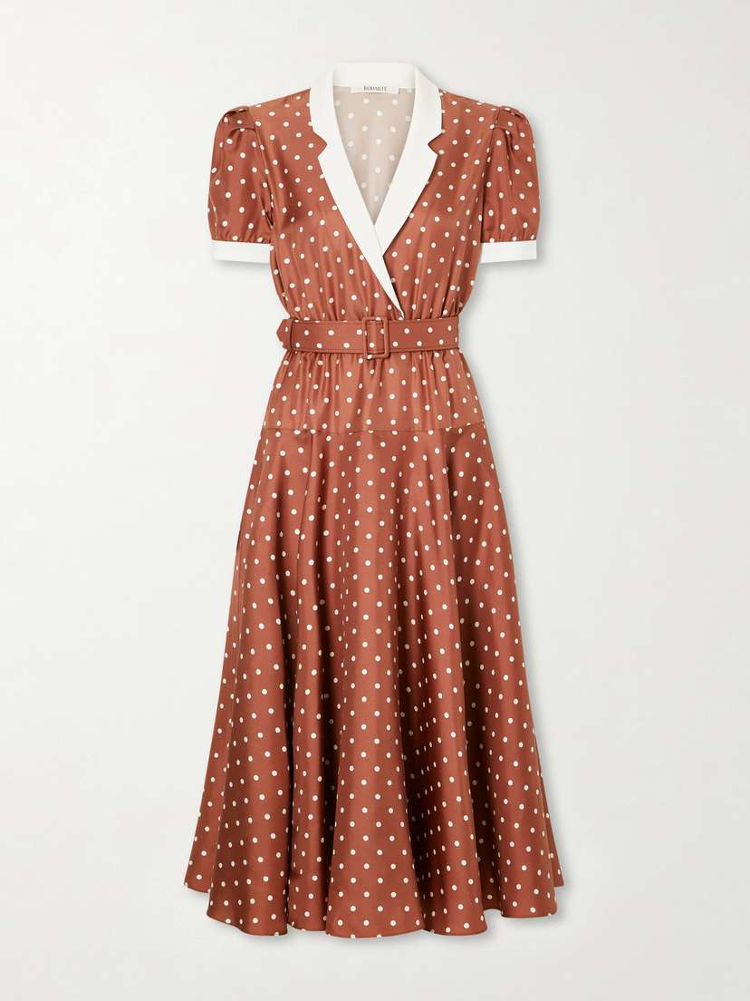 Rodarte Belted Pleated Polka-dot Crepe-trimmed Silk-twill Midi Dress | Thumbnail 5 Rodarte Belted Pleated Polka-dot Crepe-trimmed Silk-twill Midi Dress | Thumbnail 5