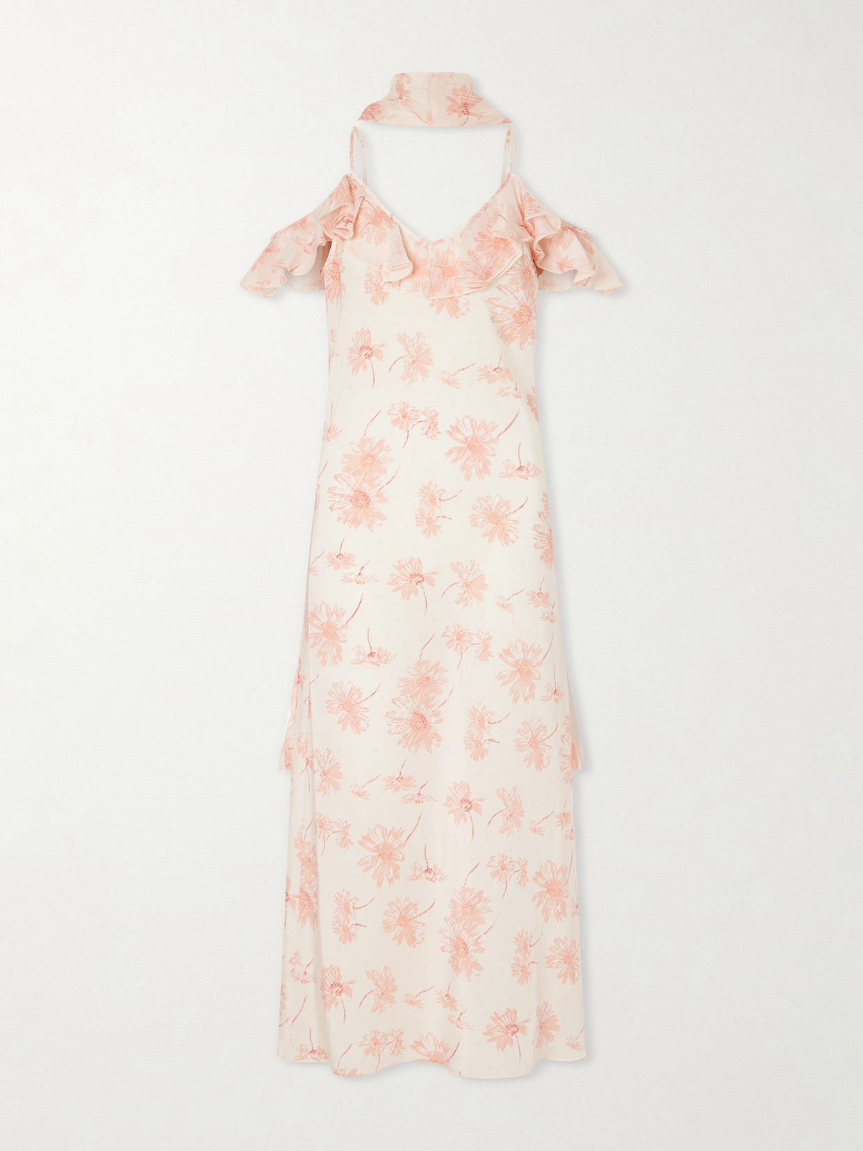 Rodarte Daisy Ruffled Floral-print Silk Chiffon Midi Dress In Pink