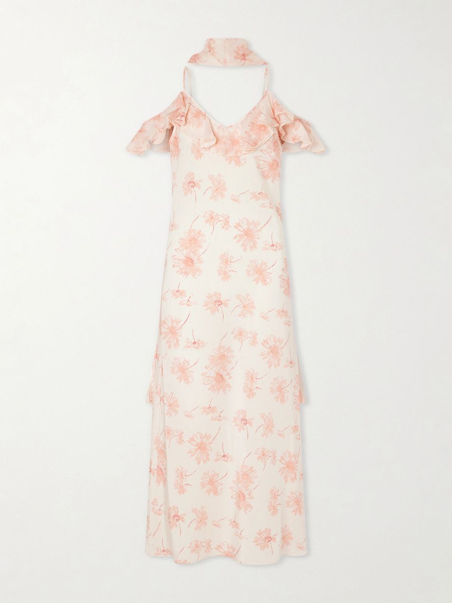 Daisy ruffled floral-print silk chiffon midi dress