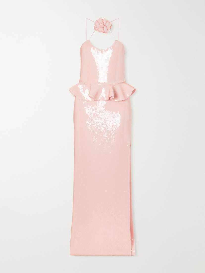 Rodarte Floral-appliquéd Ruffled Sequined Mesh Halterneck Gown | Thumbnail 6