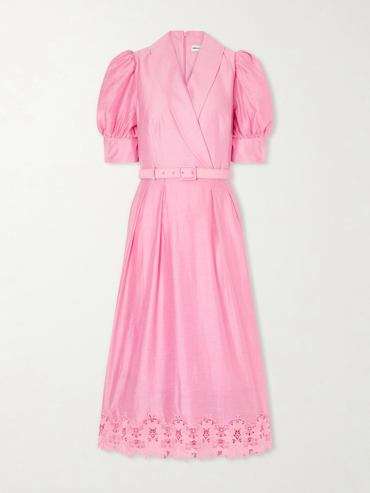 Rebecca Vallance Petalite Belted Broderie Anglaise-trimmed Poplin Midi Dress In Pink