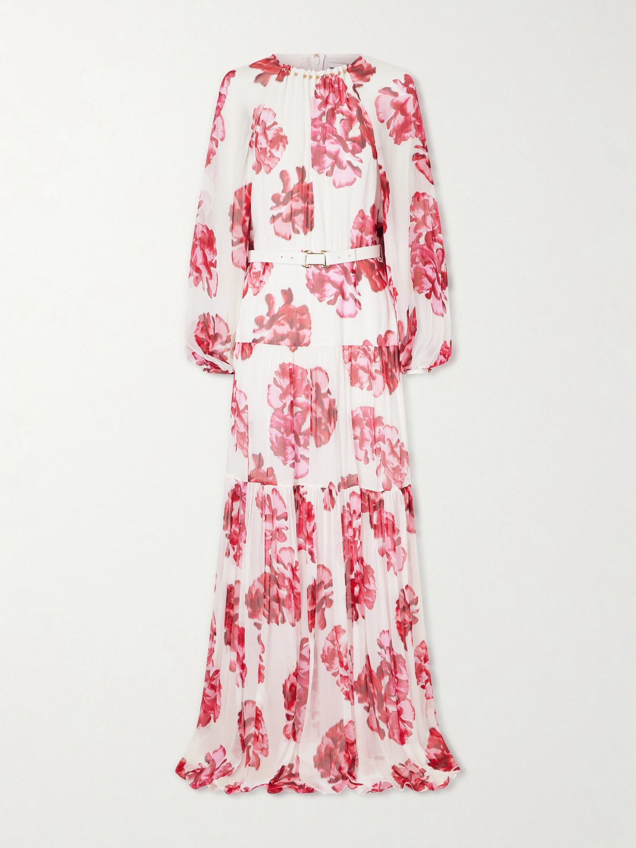 Rebecca Vallance Damask Rose Embellished Tiered Floral-print Georgette Maxi Dress In Multi