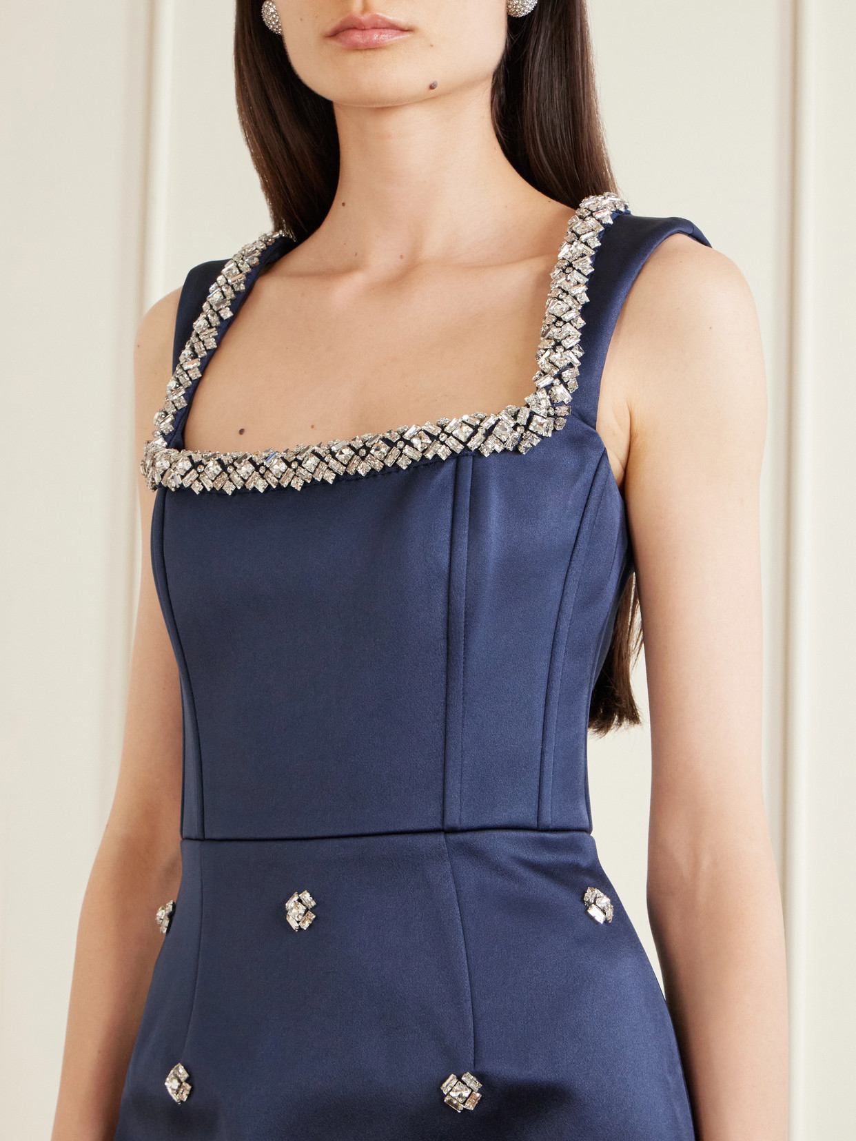 Rebecca Vallance Ayla Crystal-embellished Satin-crepe Midi Dress In Blue
