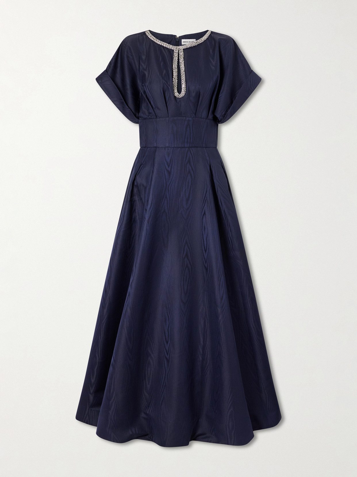 Rebecca Vallance Embellished Moire Gown In Blue