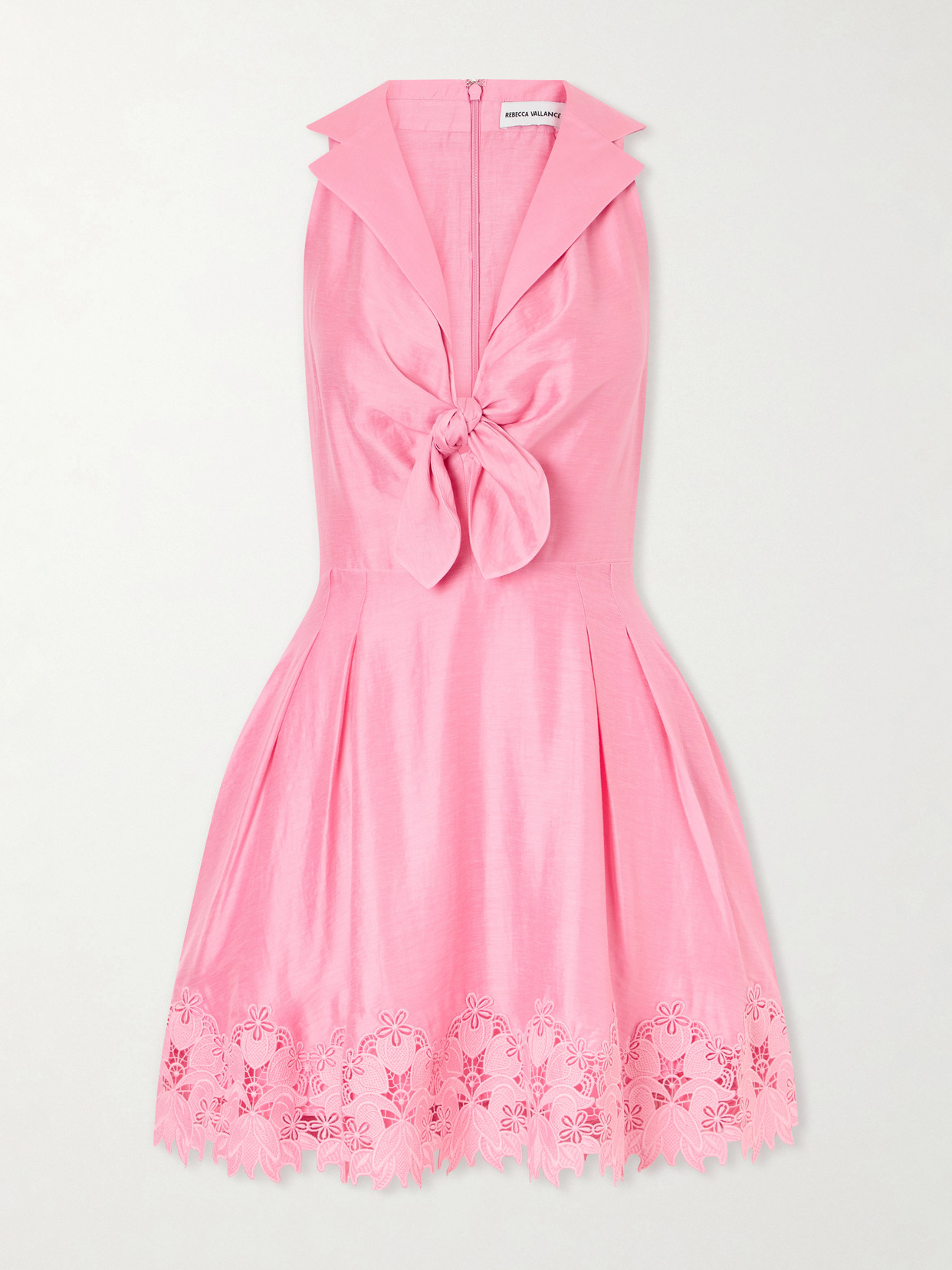 Rebecca Vallance Petalite Knotted Broderie Anglaise-trimmed Poplin Mini Dress In Pink