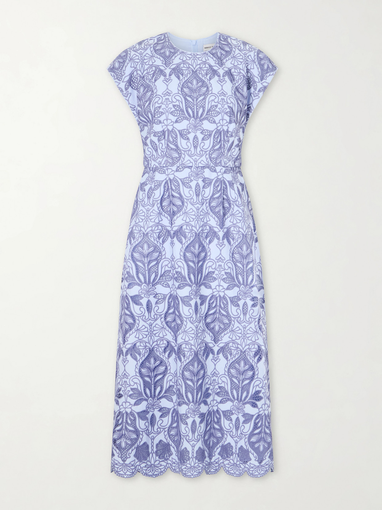 Rebecca Vallance - Blooming Lanterns Scalloped Embroidered Cotton Midi Dress - Blue