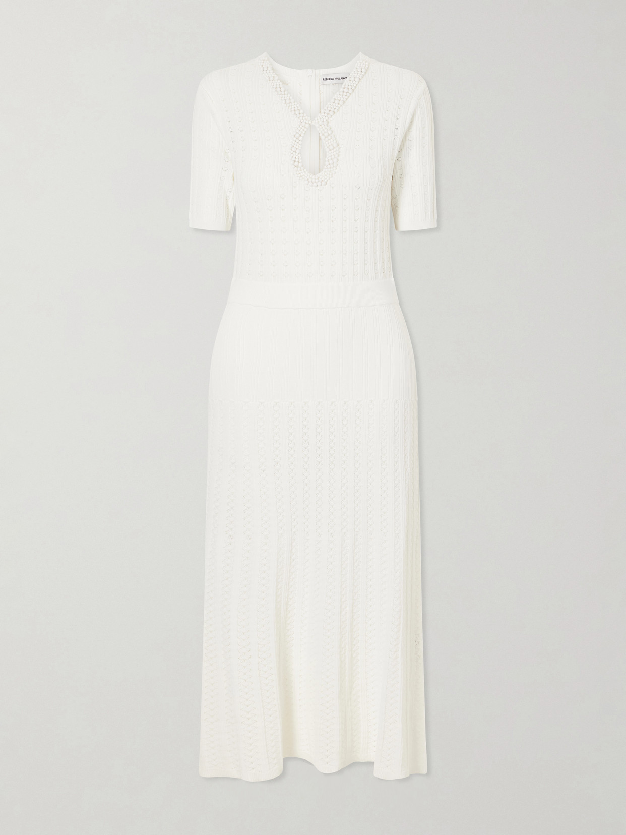Rebecca Vallance Embellished Crochet-knit Midi Dress In Neutral