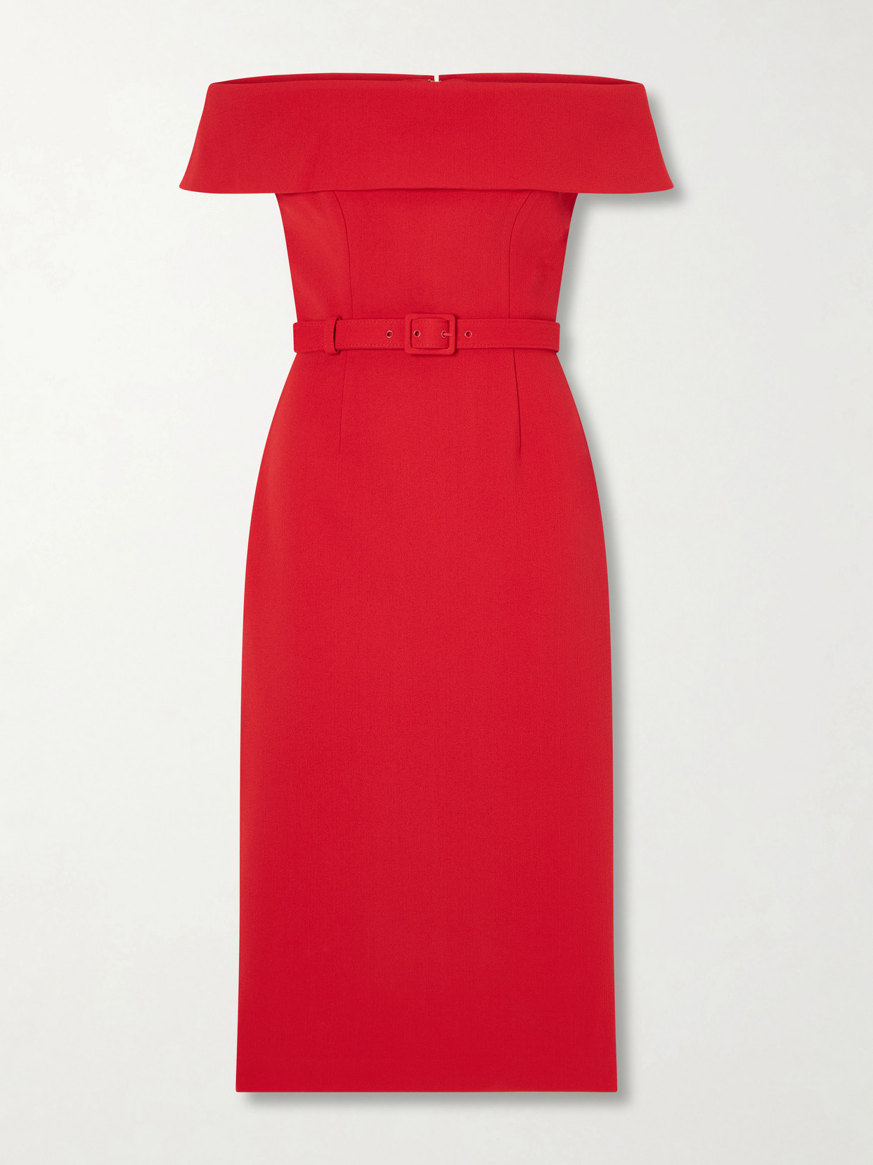 Rebecca Vallance - Precious Off-the-shoulder Belted Crepe Midi Dress - Red