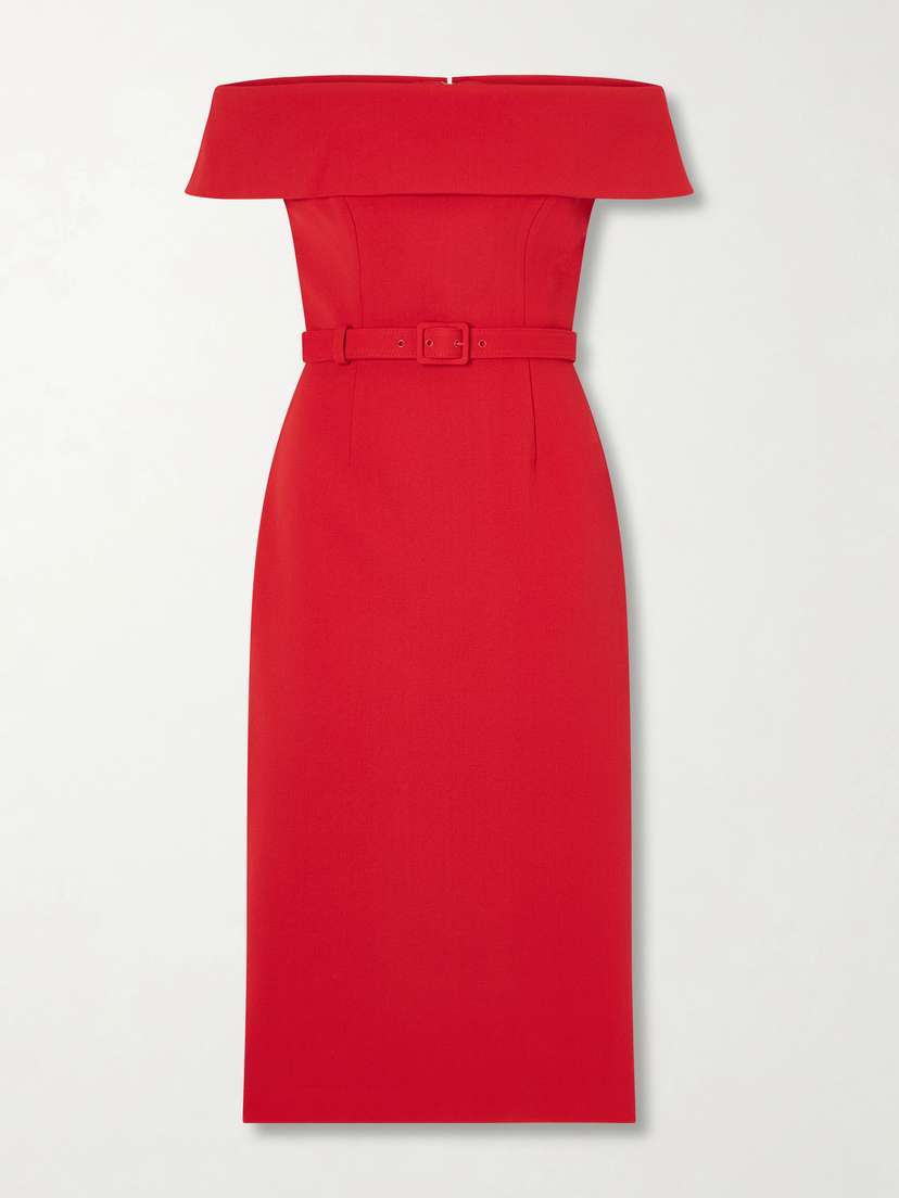 Rebecca Vallance Precious Off-the-shoulder Belted Crepe Midi Dress | Thumbnail 5