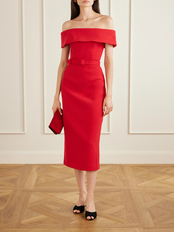 Rebecca Vallance Precious off-the-shoulder belted crepe midi dress